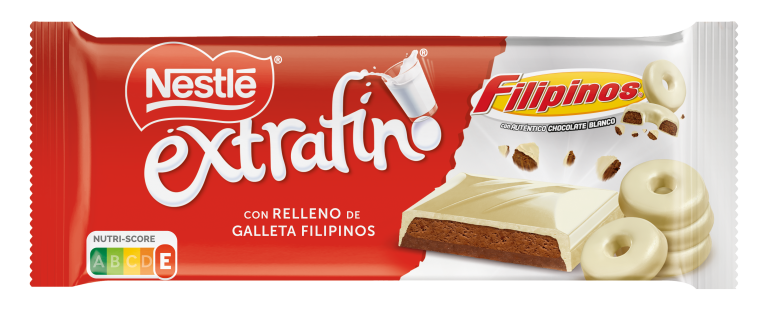 embalagem de NESTLÉ® EXTRAFINO® Tablete Chocolate de Leite e Chocolate Branco com FILIPINOS®