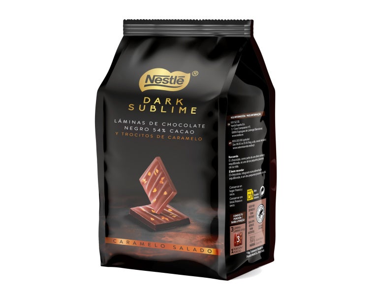 NESTLÉ DARK SUBLIME Lâminas Choc Negro 54% Cacau e Caramelo Salgado