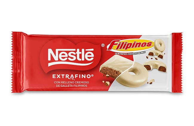  embalagem de NESTLÉ® EXTRAFINO® Tablete Chocolate de Leite e Chocolate Branco com FILIPINOS®
